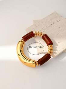 3 件装复古多层棕色亚克力串珠手链，可变形沙金石手链，女士和情侣款，适合派对和日常佩戴 - F款 - 查看 7