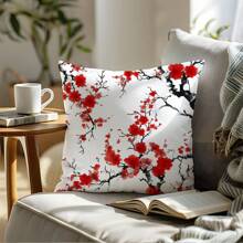 MEMNUN 1pc 17.7*17.7in(45*45cm)/19.69*19.69in(50*50cm)/15.75*15.75in(40*40cm) [Single-Sided Print] Minimalist Ink Painting Small Red Flower Pattern Pillow Cover, Home Decor Cushion Cover For Sofa, Bed, Car, No Pillow Insert Included, Suitable For Daily Use, Home Decoration, Luxury Minimalist Self-Use - Multicolor - View 6