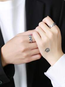 2 piezas Anillos de pareja en forma de corazón de acero inoxidable con texto grabado por láser, ideal como regalo personalizado para el Día de San Valentín, boda - estilo - Ver 2