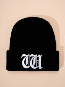 1 件哥特式刺绣 26 个英文字母儿童针织帽，男孩/女孩户外保暖休闲无檐小便帽，适合日常穿着，冬季服装 - 黑色 - 查看 37