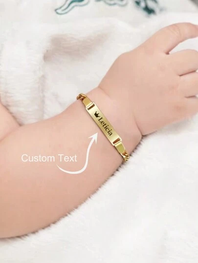 1pc Baby Name Bar Id Bracelet Baby Gift Personalized Gift 18k Gold Plated Dainty Hand Stamp Your Baby Name Customized New Born To Children First Birthday Great Gift Funny Secret Santa Gifts Back To School Winter Gift Ideas Boy Girl Valentine's Day