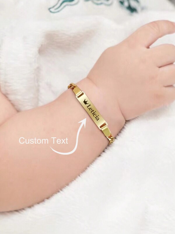 1 pezzo Braccialetto identificativo con barra del nome del bambino, regalo per bambino personalizzato, placcato in oro 18k, stampa manuale con nome del bambino personalizzato, ideale per neonato fino a bambini per il primo compleanno, ottimo regalo, idee regalo divertenti per Babbo Natale segreto, regali di rientro a scuola, regali invernali per ragazzi e ragazze, San Valentino