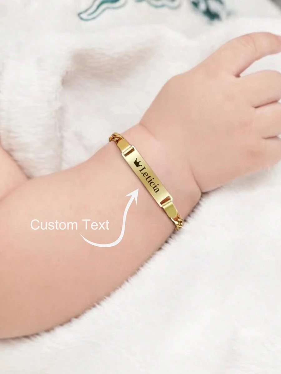 Personalized Custom Engraved Name Baby Bracelet Gold Stainless Steel Adjustable Chain ID Wristband Custom Text Newborn Infant Kids Keepsake Gift - Gold - View 1