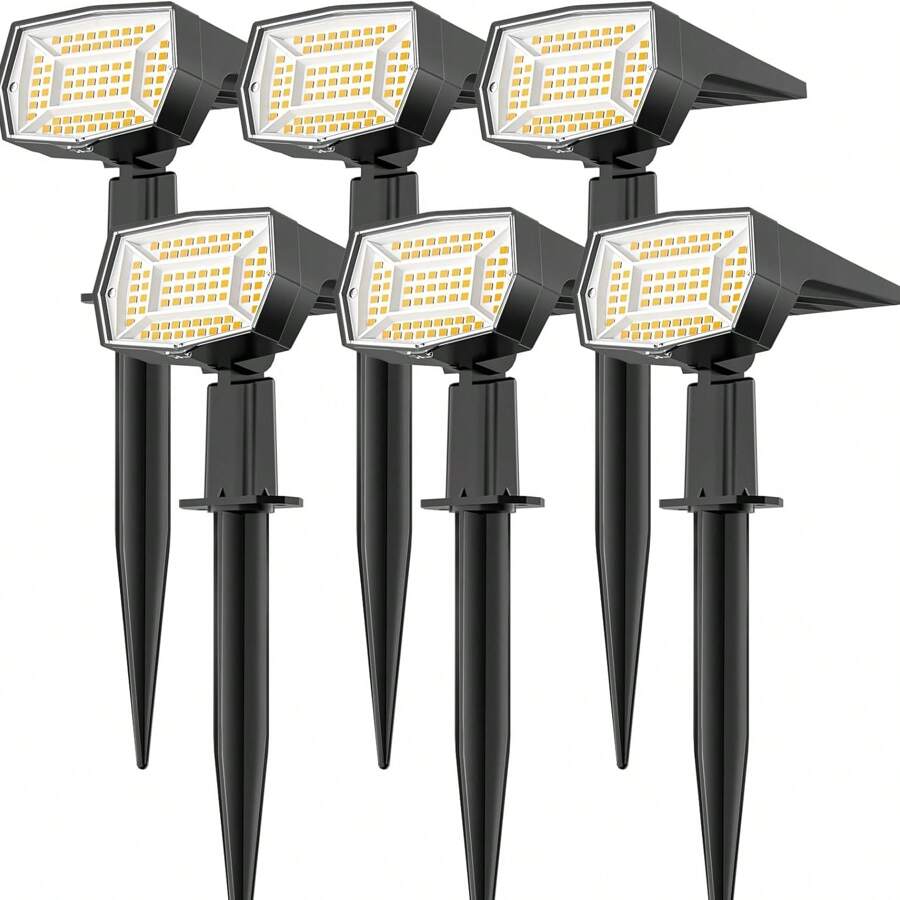 72 LEDs Solar Spot Lights Outdoor Waterproof, 3 Modes Landscape Spotlights, Dusk To Dawn Solar Powered Flood Wall Lights For Outside, Solar Garden Lights For Yard Porch 6 Pack - 暖白色 - 查看 1