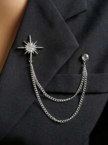 1 件韩国时尚西装胸针，时尚法式衬衫领针，链式领夹流苏星星流星符号胸针，适合女士外套