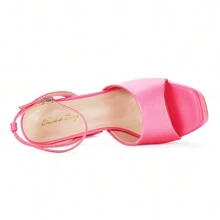 Chunky Heeled Platform Sandals For Women,4.7 Inch Block Heels With Open Toe Ankle Strap, Dress Shoes For Wedding Party Homecoming Travel - Bright Pink - View 3