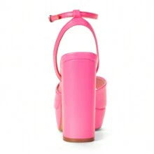 Chunky Heeled Platform Sandals For Women,4.7 Inch Block Heels With Open Toe Ankle Strap, Dress Shoes For Wedding Party Homecoming Travel - Bright Pink - View 4