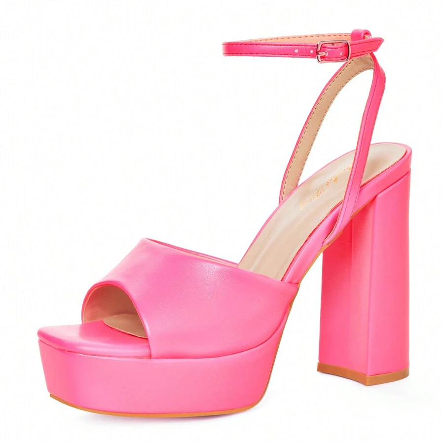 Chunky Heeled Platform Sandals For Women,4.7 Inch Block Heels With Open Toe Ankle Strap, Dress Shoes For Wedding Party Homecoming Travel - Bright Pink - View 1