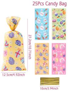 25/50pcs Rabbit Easter Bunny Egg Pattern Plastic Gift Bag, Happy Easter Party Candy Wrapping Supplies - Multicolor - View 11