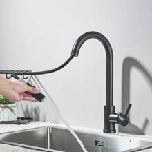 Matte Black Kitchen Sink Faucet Pull Out Sprayer Single Handle Single Hole Mixer Tap - Black - View 7