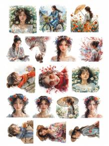 17 pezzi di adesivi decorativi in stile vintage con acquerelli, raffiguranti ragazze di Londra, ragazze di moda eleganti, ragazze di cucina europea vintage, per decorare album fotografici, cover per telefono, iPad, articoli per la scuola e forniture scolastiche