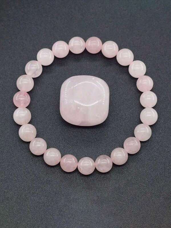 Pulsera elástica de cristal de cuarzo natural piedra rosa en polvo de rosa de 4-10mm, joyería de meditación para mujer, regalo de vacaciones para enamorados