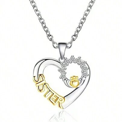 1pc Elegant Heart-Shaped "SISTER" Pendant, Fashionable Design Gift For Sisters