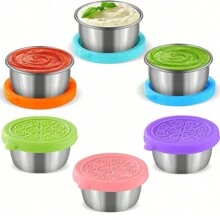 6pcs/1pc 304 Stainless Steel Condiment Dishes, 1.5oz Airtight Sauce Cups With Lids, Leak-Proof Salad Dip Dressing Bowls For Picnics, Kitchen, Christmas Gift,School Supplies