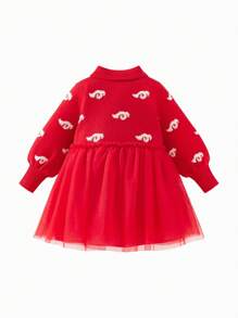 mini bala Boys' & Girls' Chinese-Style Dress, New Year Adorable Outfit - Chinese Red - View 5