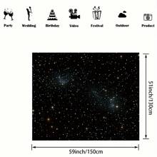 1 Piece, Black Night Sky With Sparkling Stars Background, Space Themed Starry Sky Photography Background
