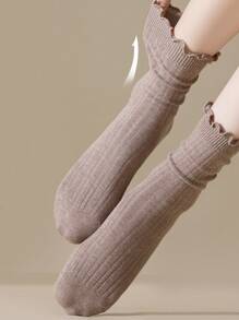 4 pares de calcetines tipo tripulación cómodos y versátiles para mujer con volantes y moños en un estilo aleatorio y dulce