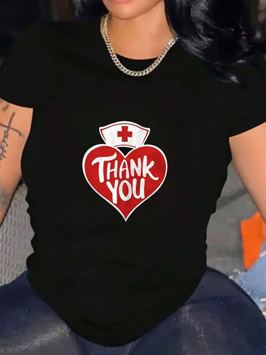 Grateful Thank You Casual T-Shirt Short Sleeve Cotton Shirt Stylish Crew Neck Shirt Casual