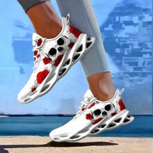 Plus Size Women's Casual Lightweight Breathable Road Running Sneakers With Skull & Rose Graphic