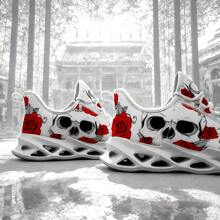 Plus Size Women's Casual Lightweight Breathable Road Running Sneakers With Skull & Rose Graphic