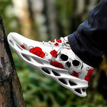 Plus Size Women's Casual Lightweight Breathable Road Running Sneakers With Skull & Rose Graphic