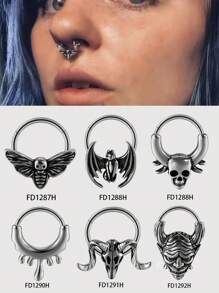 1PC Punk Retro Oil Drip Bee Bat Ghost Sheep Bull Head Melt Shape Nose Septum BIG Shped Thép không gỉ Vòng Bản lề Helix Rock Bông tai Unisex - Bạc - Xem 8