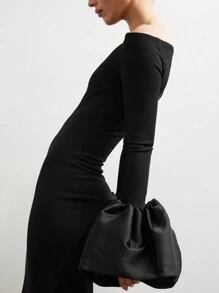 Off Shoulder Flower Bud Cuff Long Sleeved Slim Fit Long Dress, Party Dress, Wedding Guest Cocktail Dress