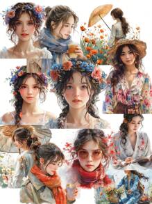 17 pezzi di adesivi decorativi in stile vintage con acquerelli, raffiguranti ragazze di Londra, ragazze di moda eleganti, ragazze di cucina europea vintage, per decorare album fotografici, cover per telefono, iPad, articoli per la scuola e forniture scolastiche