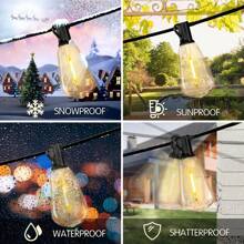 50ft Solar Outdoor String Lights Decoration - USB Rechargeable Solar Powered Outdoor Patio Lights, Larger 3.5W Solar Panel , Dimmable Shatterproof ST38 Bulbs For Backyard, Porch, Garden, Pool Christmas Decorations Home Christmas Gifts Christmas Decor