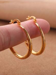 1 Cặp bông tai tròn chạm nổi tông vàng - Vàng - Xem 3