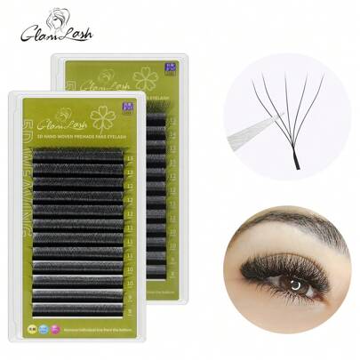 Glamlash 12 صف من إطالة الرموش الاوتوماتيكية ذات الشكل W 5D، بلمسة طبيعية ناعمة وكثيفة، مجموعات رموش مستعدة بأشكال C و D و L و LU و M، رموش مستعارة كاملة الكثافة
