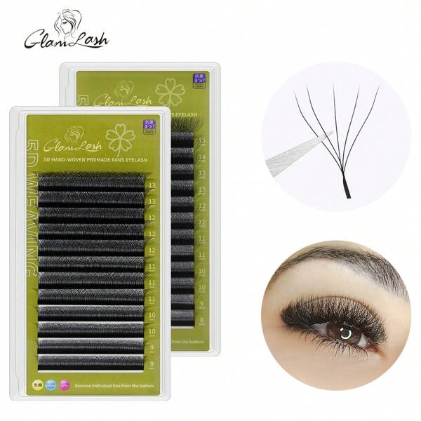 Glamlash Extensões De Cílios Floridos 5d W Forma Automática Em 12 Linhas C D L Lu M Curvatura De Leque Pré-fabricada Volume Natural Suave E Denso Para Cílios Falsos Leves E Cheios