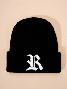 1 件哥特式刺绣 26 个英文字母儿童针织帽，男孩/女孩户外保暖休闲无檐小便帽，适合日常穿着，冬季服装 - 黑色 - 查看 44