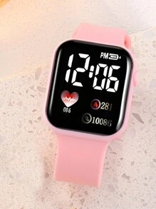 5 pièces/set Montre électronique avec affichage numérique en forme de cœur, ensemble cadeau sport décontracté pour femmes/filles