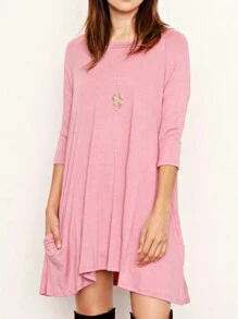 Boho Retro Solid Rayon Cool  Color Mini Dress Short Sleeves Grey Charcoal Olive Navy Small To 3XL Plus Curvy - 藕粉色 - 查看 5