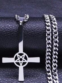 Inverted Cross Occult Pentagram Necklace Upside Down Cross Gothic Satan Necklaces  Satan