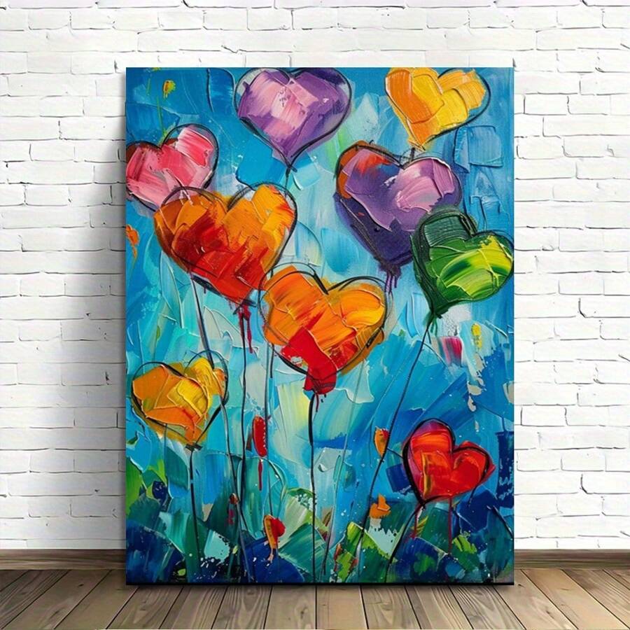 1 Pc Wooden Framed Rainbow Heart Canvas Painting(1)Thickness 2.25cm/0.9inch,High Quality Wall Art Prints Poster,Direct Hanging Wall Picture,Decor For Home Gifts,Christmas Gift, Living Room, Bathroom, Bedroom, Kitchen