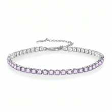 Pulsera de plata esterlina con circonita colorida y brillante, con cadena de tenis de color rosa y morado para mujer, ajustable - pulsera de colores - Ver 7