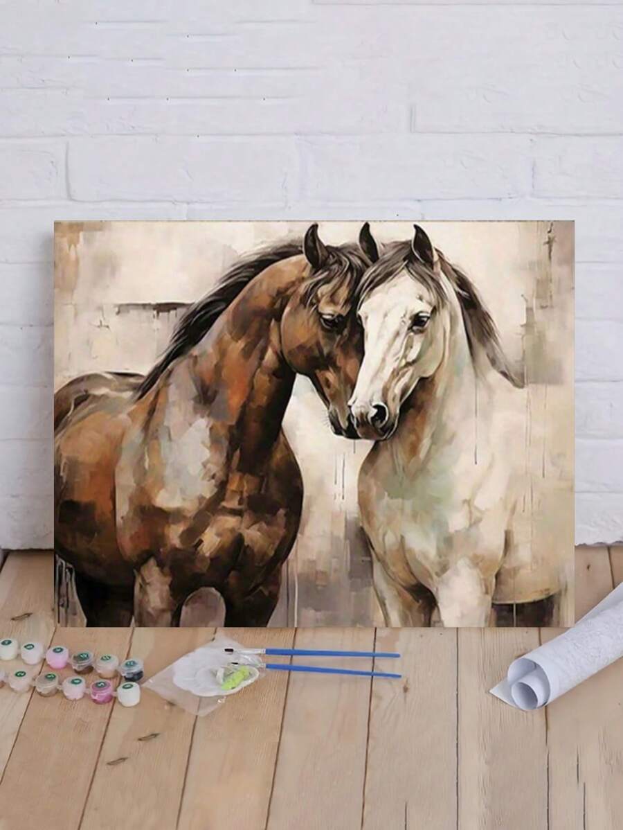 1 幅 40x50 厘米无框个性化马风景数字油画，成人初学者 DIY 油画套装，适合圣诞节、情人节、万圣节、感恩节送给朋友的礼物 - 鏽棕色 - 查看 1