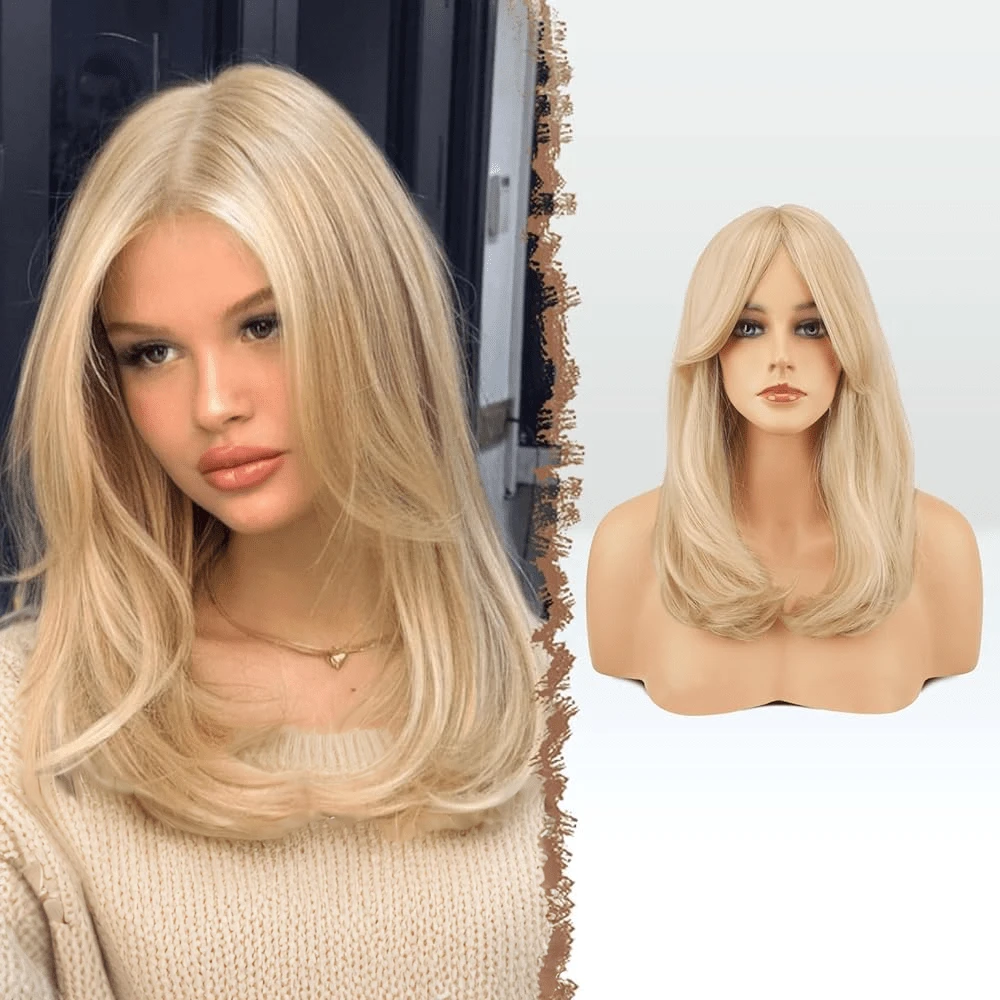 Pelucas con flecos largos para mujer, pelo sintético castaño rojizo, aspecto Natural, peluca de pelo sintético para mujer, 45cm