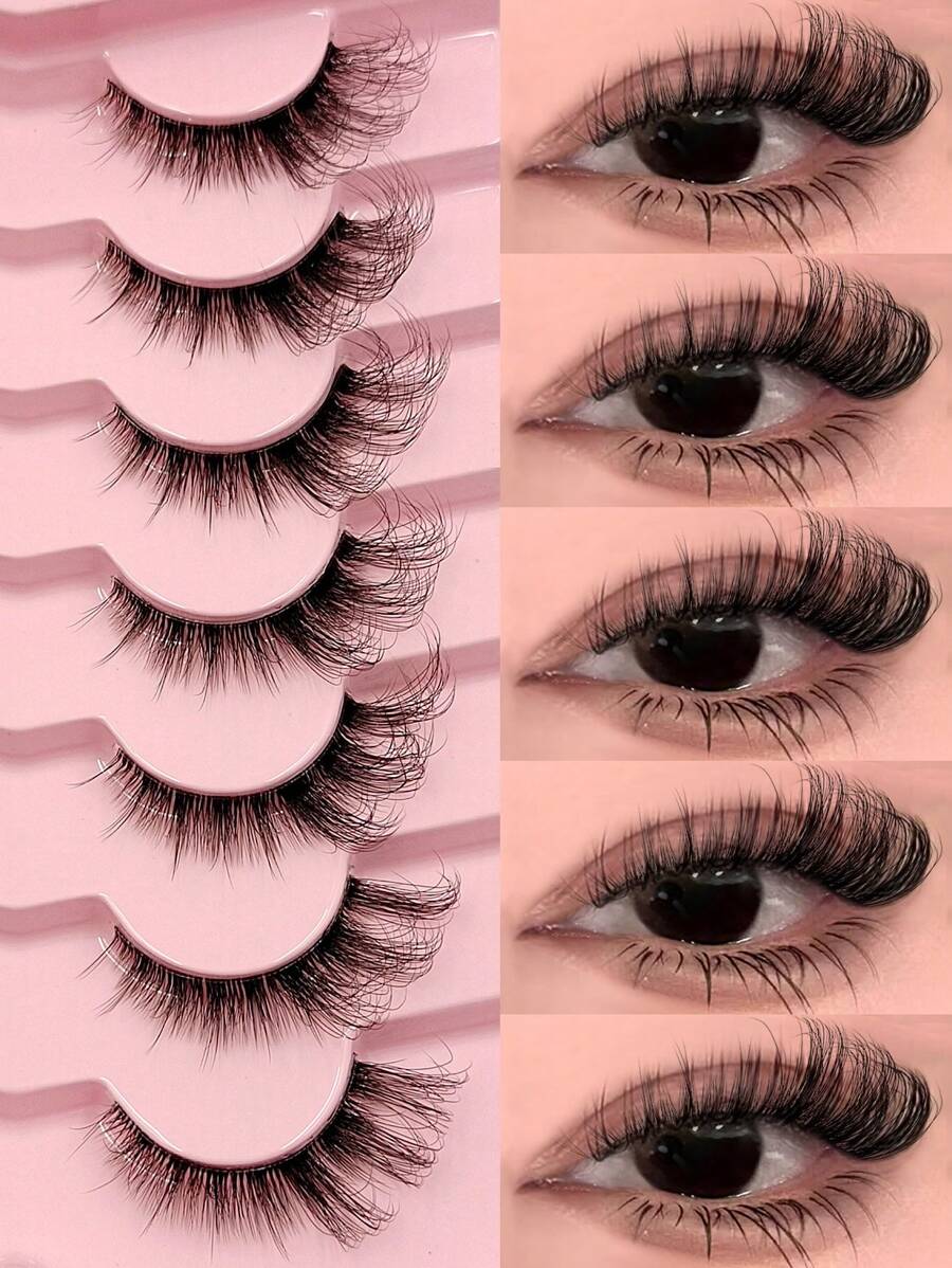 Asiteo 7 Pairs Natural Looking Cat Eye False Eyelashes, Transparent Band, Flared Ends, Lengthening, Faux Mink Lashes, Makeup Accessories - Cat Eye Lashes - View 1