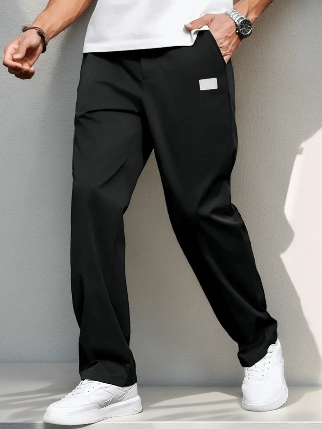 Męskie spodnie casualowe z prostymi nogawkami do pracy w biurze