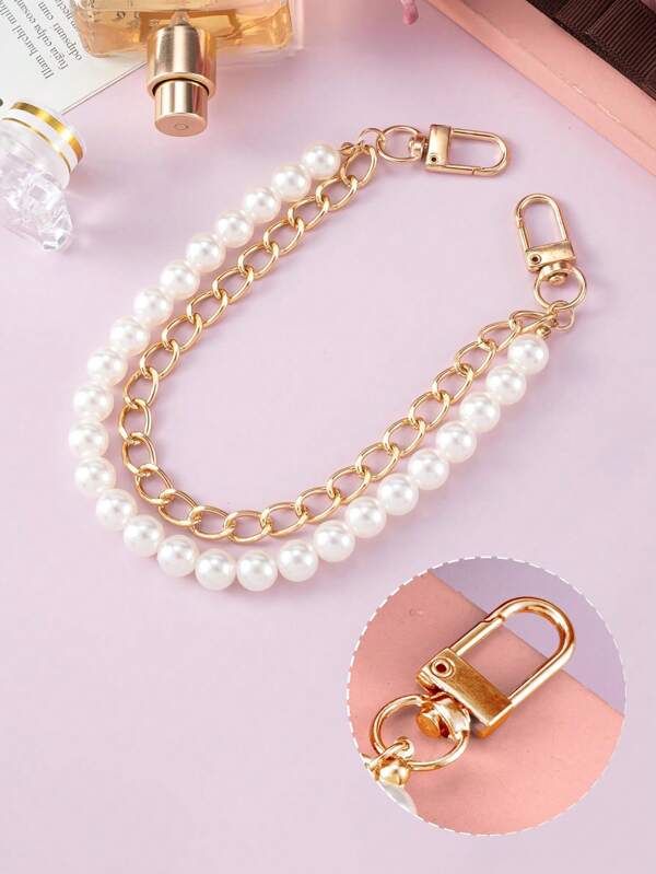 1 Piece Faux Pearl Purse Chain Light Gold/Silver Handbag Straps Metal Shoulder Crossbody Bags Short Handle Replacement Charms Accessories For Women