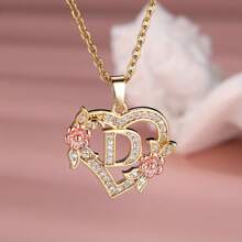 Heart Letter Rose Flower Necklace, Women's Fashion Pendant Valentine's Day Gift - S - 查看 7