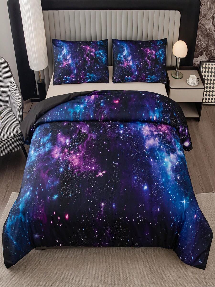 1 Juego Cubrecama de Poliéster Estampado Galaxia Púrpura con 1 Funda Nórdica y 1/2 Fundas de Almohada - Multicolor - Ver 1