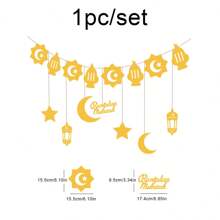 1 套斋月新月和星形无纺布横幅、派对装饰品 - 彩色 - 查看 3