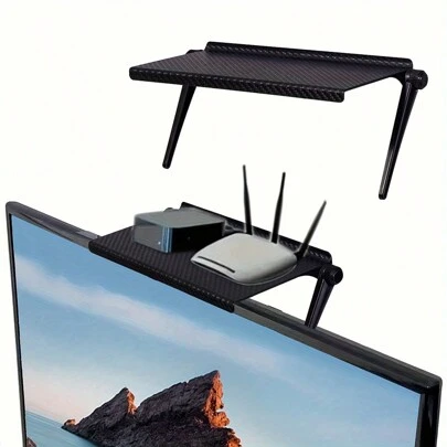 1 pieza Soporte ajustable inclinable para TV con estante superior de plástico, para oficina en casa, sin electricidad necesaria, organizador de caja multimedia y router, soporte de escritorio para monitor de computadora