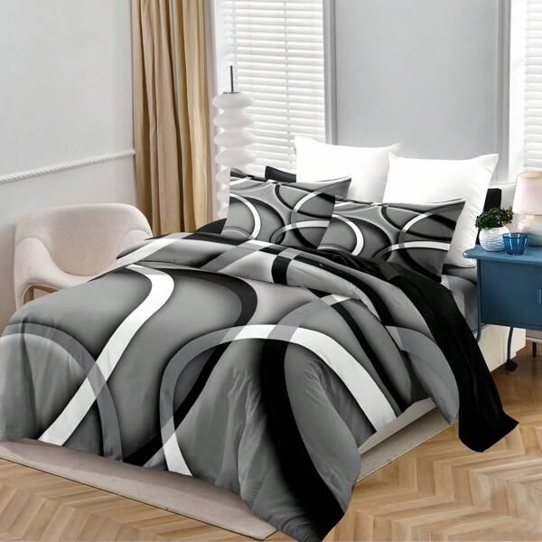 3pcs Modern Abstract Geometric Lines Duvet Cover,Black, White And Grey Swirls Print Bedding Set,Soft Comfortable Breathable Duvet Cover, For Bedroom Guest Room Decor (1*Duvet Cover + 2*Pillowcase, Without Core)