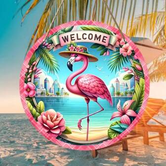 Semn de bun venit Tropical Flamingo Decor agățat din lemn - Decor universal pentru agățat de vacanță pentru casă și pentru petrecere, Decor pentru uși și perete - Potrivit pentru Ziua Îndrăgostiților și Cadouri de Anul Nou, Decor pentru casă, Decor de cameră, Decor de perete
