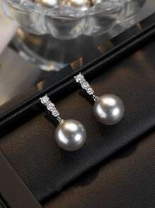 2pcs S925 Sterling Silver Elegant Pearl Earrings, Minimalist Cubic Zirconia Earrings, Chic & Refreshing Gift For Women, Party & Birthday - #1 - View 7